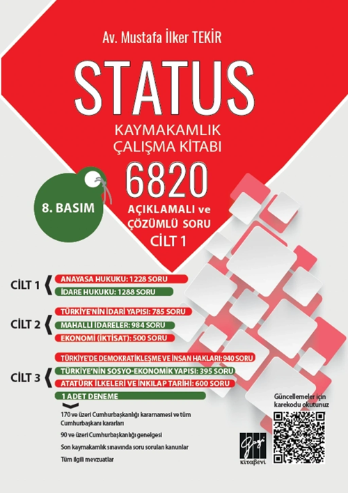 Gazi Kitabevi 2026 STATUS Kaymakamlık Çalışma Kitabı Soru Bankası 3 Cilt Set 8. Baskı - Mustafa İlker Tekir Gazi Kitabevi