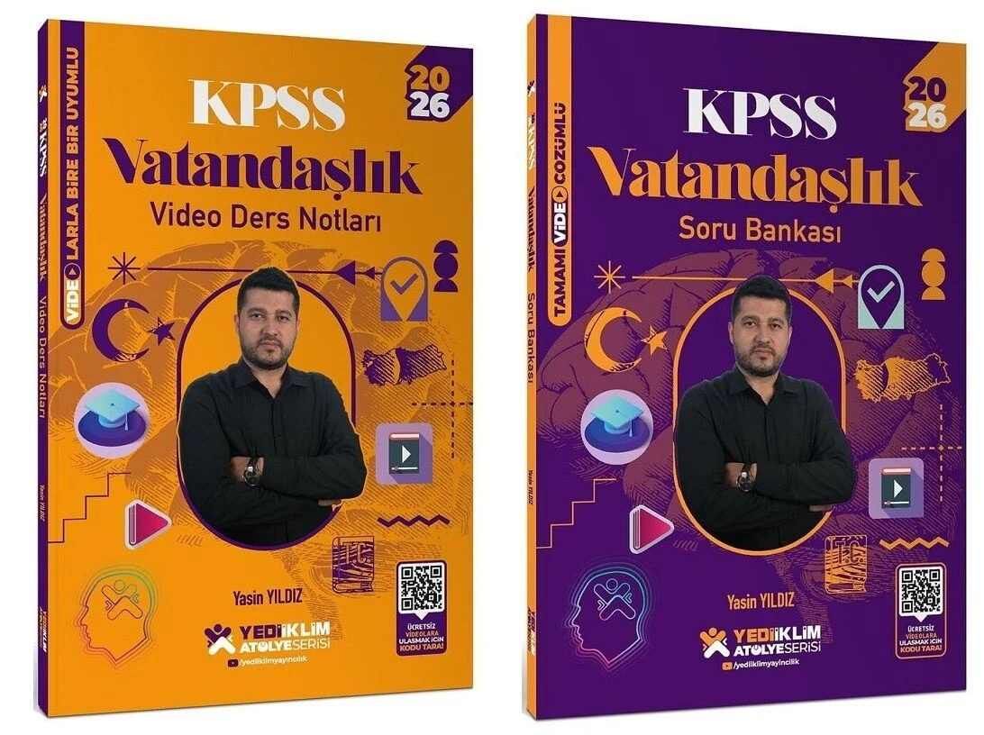 Yediiklim Yayınları 2026 KPSS Vatandaşlık Atölye Video Ders Notları + Soru Bankası 2 li Set - Yasin Yıldız