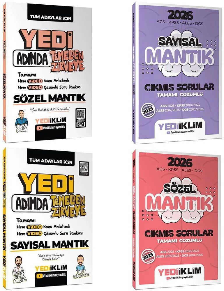 Yediiklim 2026 KPSS DGS ALES YKS 7 Yedi Adımda Sözel + Sayısal Mantık Konu Anlatımlı Soru Bankası + Çıkmış Sorular 4 lü Set Yediiklim Yayınları