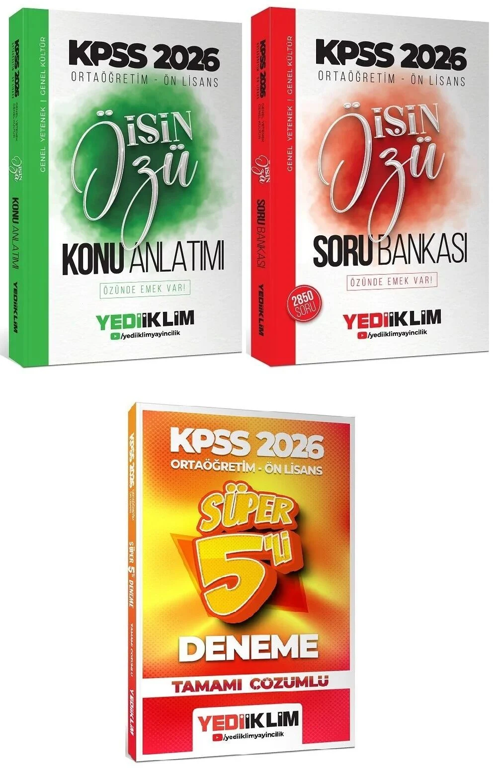 Yediiklim Yayınları 2026 KPSS Lise Ortaöğretim Ön Lisans İşin Özü Konu + Soru Bankası + 5 Deneme 3 lü Set