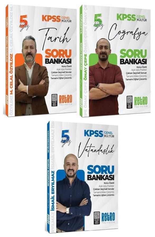 Retro Yayıncılık 2026 KPSS Tarih Coğrafya Vatandaşlık Kültür 5Yüz Soru Bankası 3'lü Set