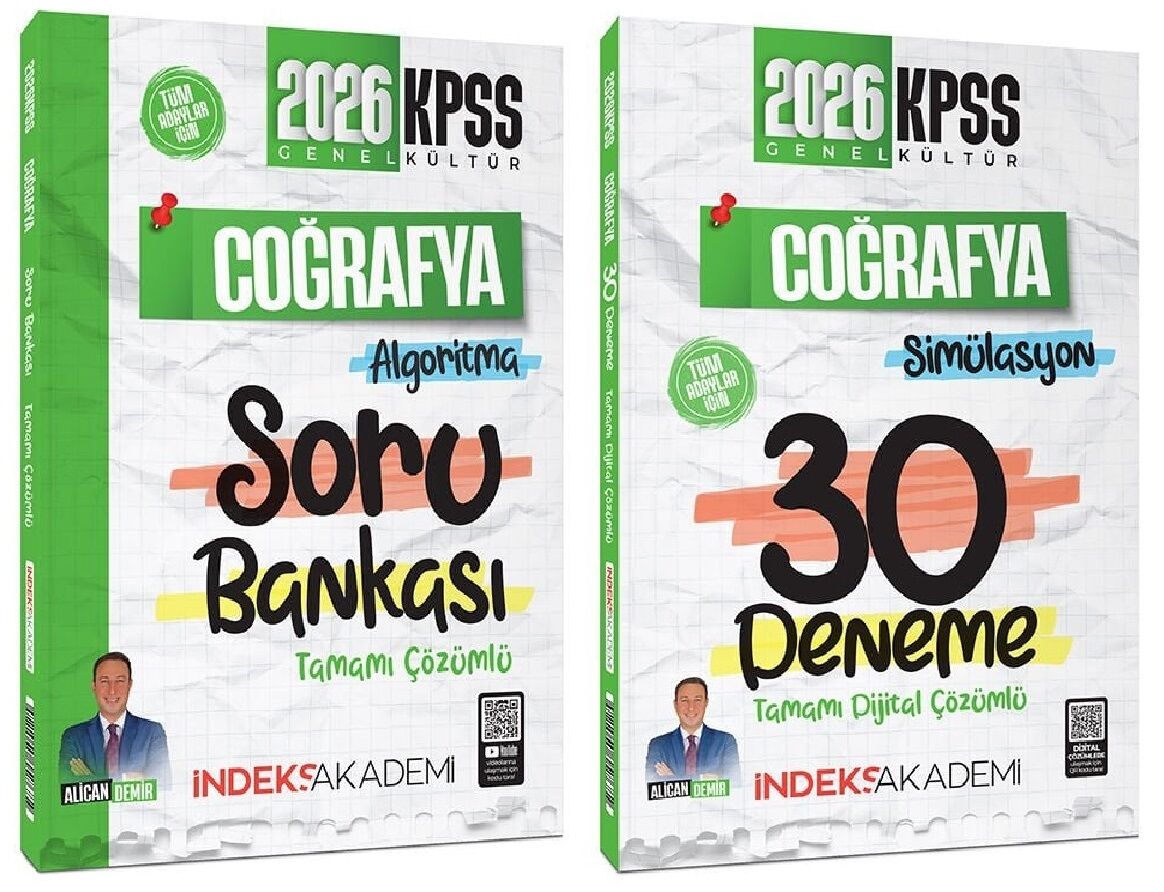 İndeks Akademi KPSS Coğrafya Soru Bankası + 30 Deneme 2 li Set - Alican Demir İndeks Akademi Yayıncılık