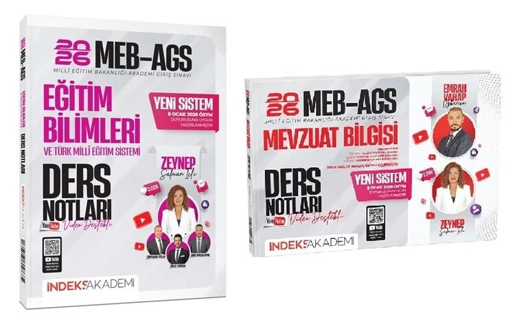 İndeks Akademi 2026 MEB-AGS Eğitim Bilimleri ve Türk Milli Eğitim Sistemi + Mevzuat Bilgisi Video Ders Notları 2 li Set - Zeynep Salman İçli + Emrah Vahap Özkaraca İndeks Akademi Yayıncılık