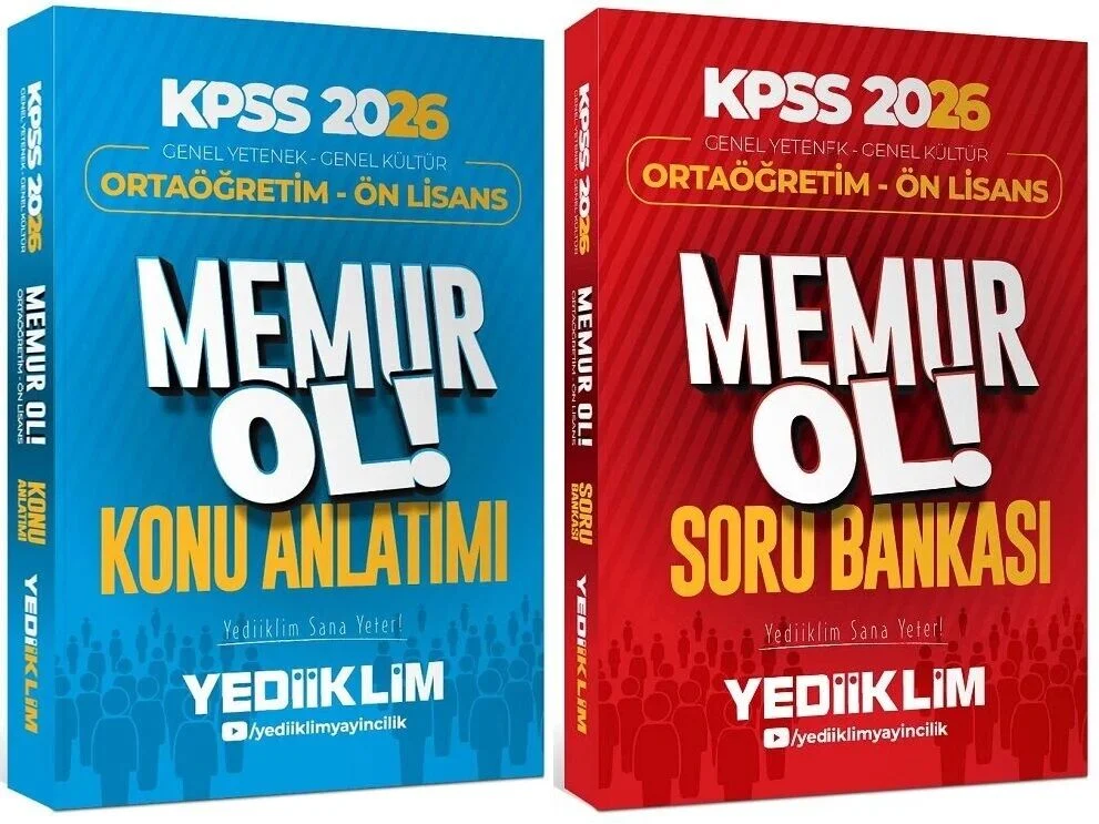 Yediiklim 2026 KPSS Lise Ortaöğretim Ön Lisans MEMUR OL Konu + Soru Bankası 2 li Set Yediiklim Yayınları