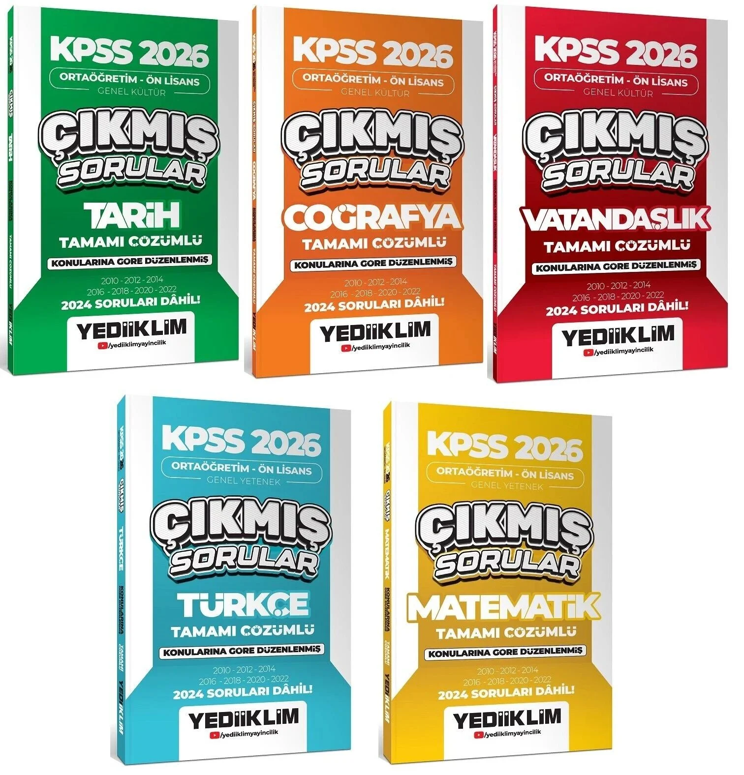 Yediiklim 2026 KPSS Lise Ortaöğretim Ön Lisans Çıkmış Sorular Konularına Göre 5 li Set Yediiklim Yayınları