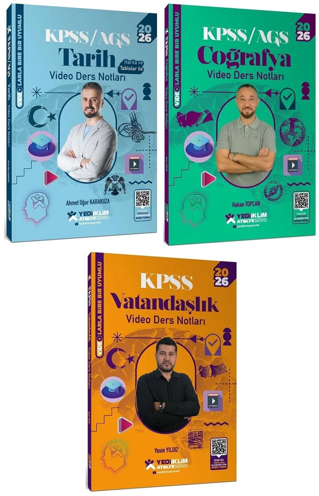 Yediiklim Yayınları 2026 KPSS Tarih + Coğrafya + Vatandaşlık Atölye Video Ders Notları 3 lü Set