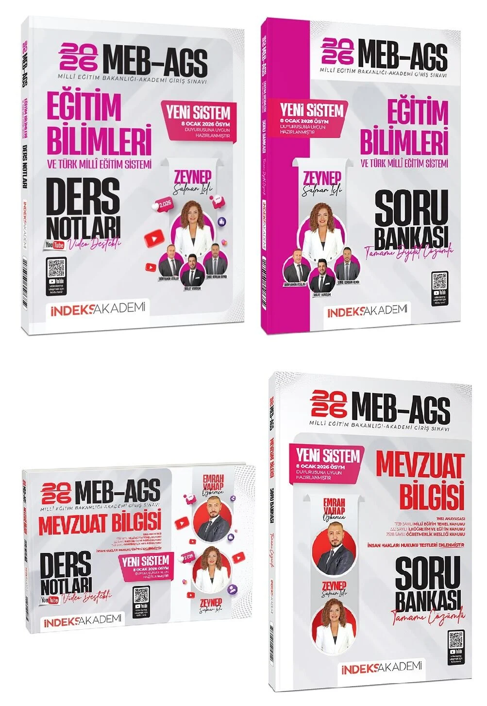 İndeks Akademi 2026 MEB-AGS Eğitim Bilimleri + Mevzuat Bilgisi Video Ders Notları + Soru Bankası 4 lü Set - Zeynep Salman İçli + Emrah Vahap Özkaraca İndeks Akademi Yayıncılık
