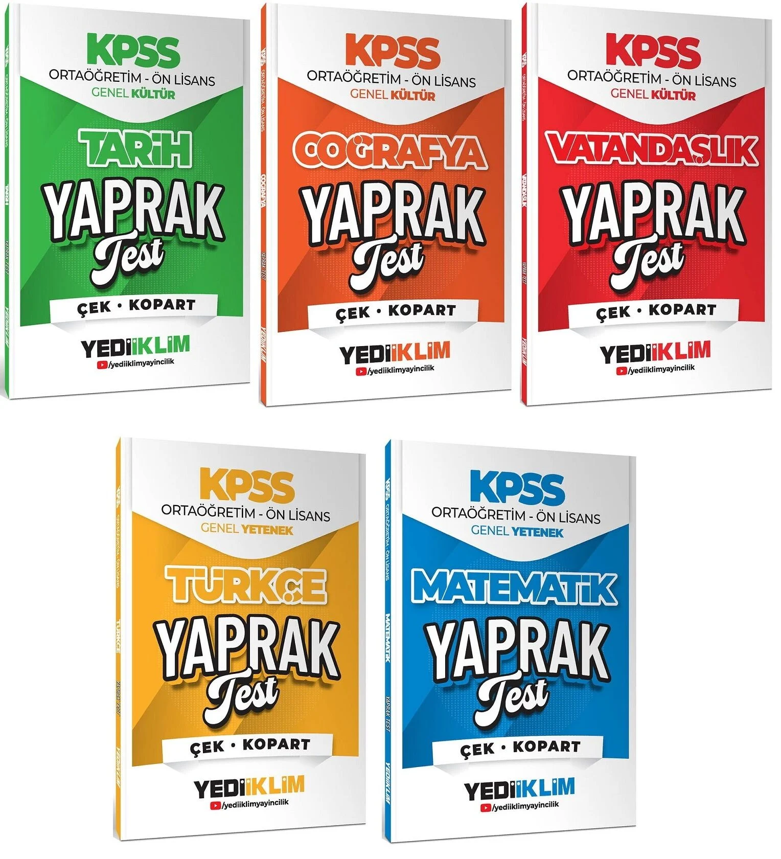 Yediiklim Yayınları 2026 KPSS Lise Ortaöğretim Ön Lisans Yaprak Test 5 li Set