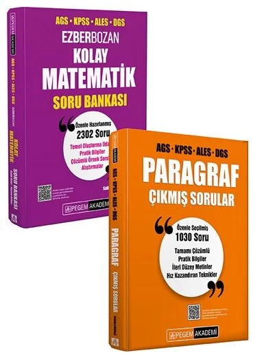 Pegem 2026 KPSS MEB-AGS ALES DGS Paragraf Çıkmış Sorular + Matematik Soru Bankası 2 li Set Pegem Akademi Yayınları