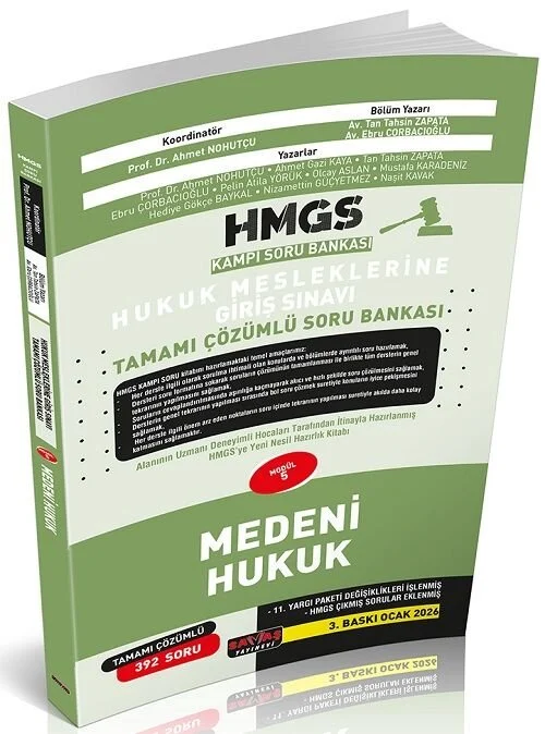 Savaş 2026 HMGS Kampı Medeni Hukuk Soru Bankası Çözümlü 3. Baskı - Tan Tahsin Zapata, Ebru Çorbacıoğlu Savaş Yayınları