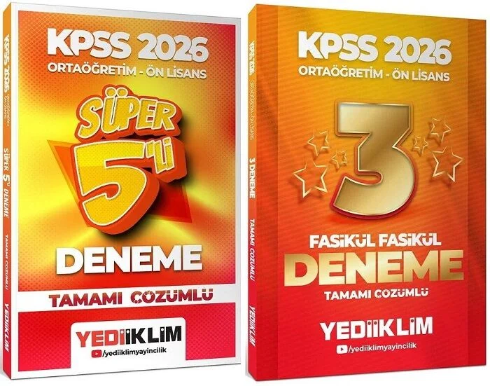 Yediiklim 2026 KPSS Lise Ortaöğretim Ön Lisans Süper Yıldız 5+3 Deneme 2 li Set Yediiklim Yayınları
