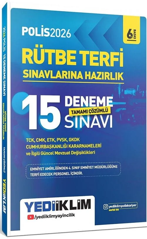 Yediiklim 2026 Polis Rütbe Terfi 15 Deneme Çözümlü Yediiklim Yayınları