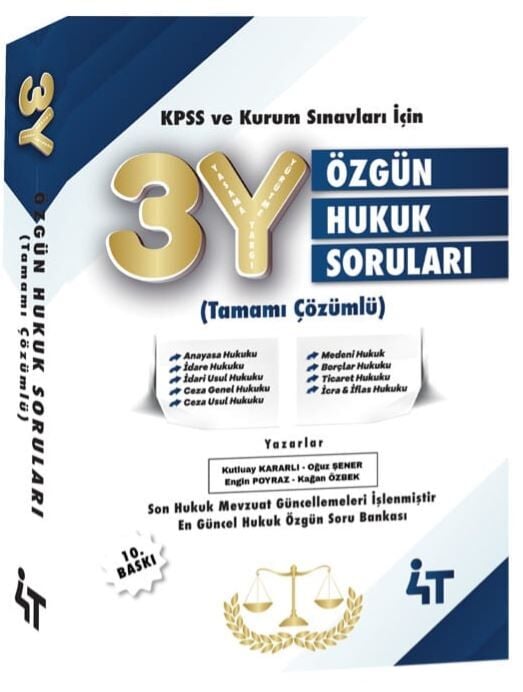 4T Yayınları KPSS A Grubu 3Y Özgün Hukuk Soruları - Kutluay Kararlı