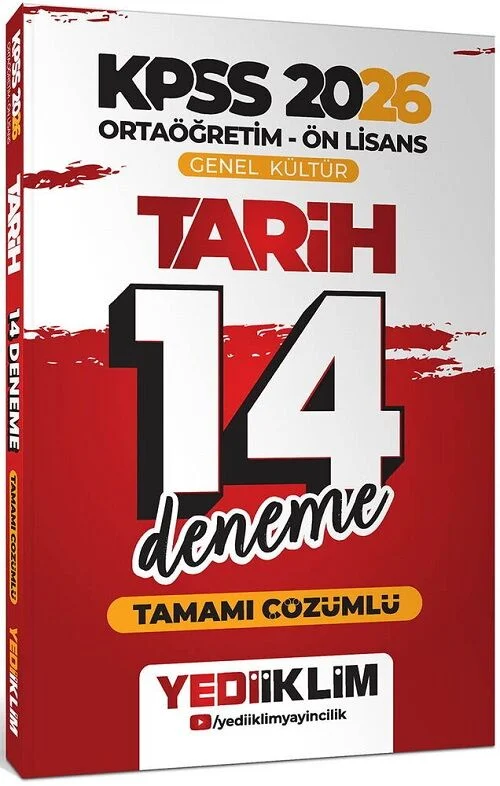 Yediiklim 2026 KPSS Lise Ortaöğretim Ön Lisans Tarih 14 Deneme Çözümlü Yediiklim Yayınları