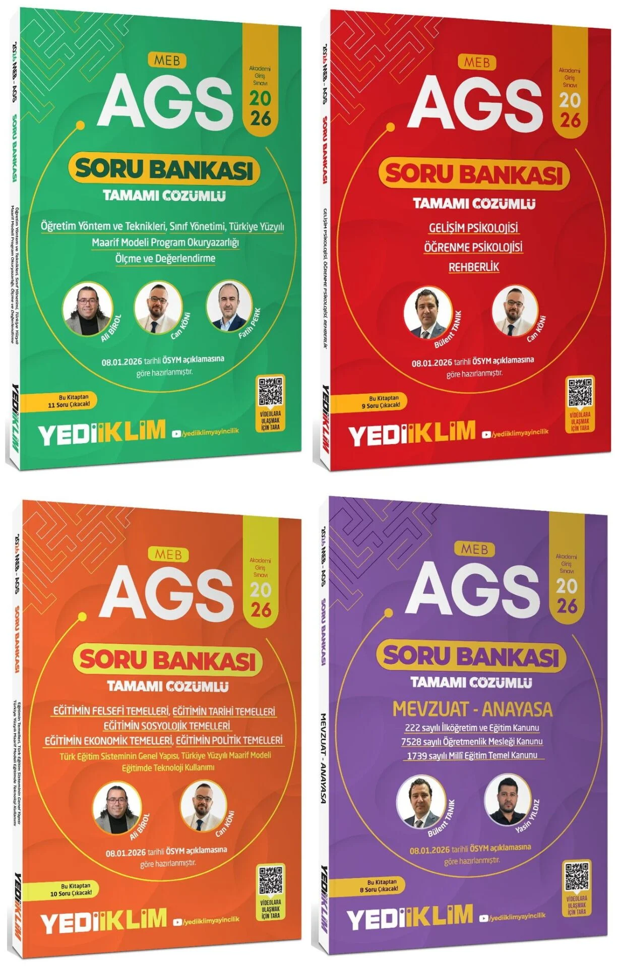 Yediiklim 2026 MEB-AGS Eğitim Bilimleri + Mevzuat Soru Bankası 4 lü Set Yediiklim Yayınları