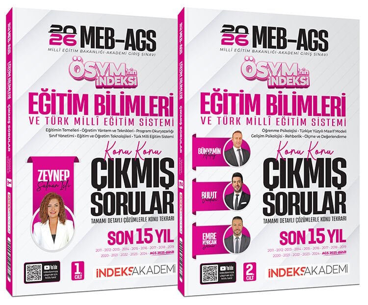 İndeks Akademi 2026 MEB-AGS Eğitim Bilimleri ve Türk Milli Eğitim Sistemi ÖSYM nin İndeksi Çıkmış Sorular Son 15 Yıl Çözümlü Set - Zeynep Salman İçli İndeks Akademi Yayıncılık