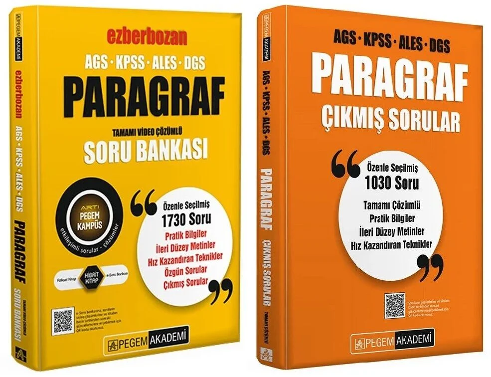 Pegem 2026 KPSS MEB-AGS ALES DGS Paragraf Ezberbozan Soru Bankası + Çıkmış Sorular 2 li Set Pegem Akademi Yayınları