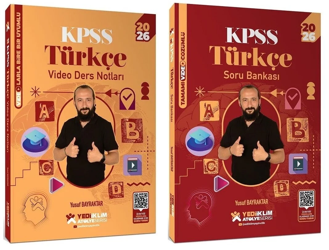 Yediiklim Yayınları 2026 KPSS Türkçe Atölye Video Ders Notları + Soru Bankası 2 li Set - Yusuf Bayraktar