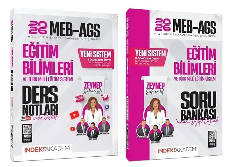 İndeks Akademi 2026 MEB-AGS Eğitim Bilimleri ve Türk Milli Eğitim Sistemi Video Ders Notları + Soru Bankası 2 li Set - Zeynep Salman İçli İndeks Akademi Yayıncılık