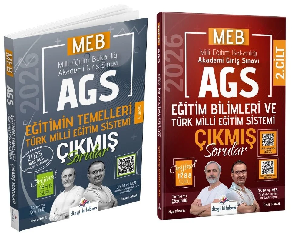 Dizgi Kitap 2026 MEB-AGS Eğitim Bilimleri ve Türk Milli Eğitim Sistemi Çıkmış Sorular 2 li Set Çözümlü - Ziya Sümer, Özgür Hamal Dizgi Kitap