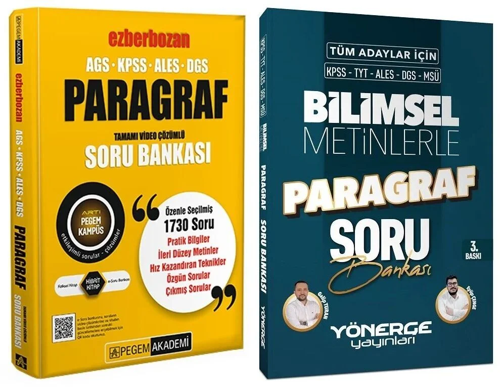 Pegem + Yönerge 2026 KPSS MEB-AGS ALES DGS Ezberbozan + Bilimsel Metinlerle Paragraf Soru Bankası 2 li Set Pegem Akademi + Yönerge Yayınları