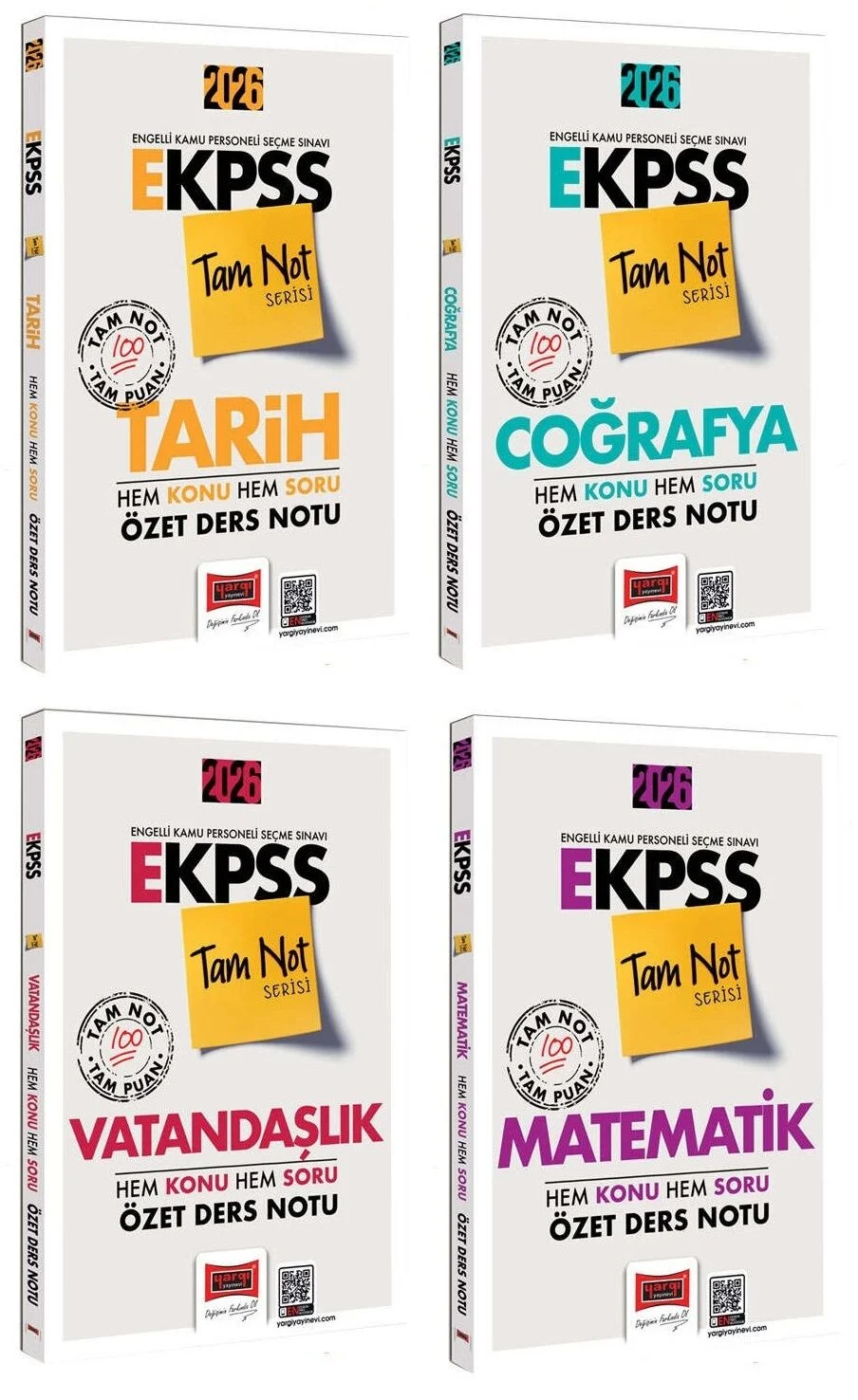 Yargı Yayınları 2026 EKPSS Tarih + Coğrafya + Vatandaşlık + Türkçe Hem Konu Hem Soru Özet Ders Notu Tam Not Serisi 4 lü Set