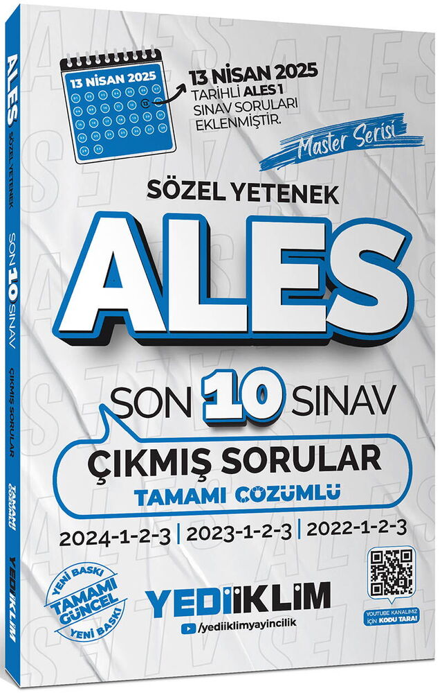 Yediiklim ALES Master Serisi Sözel Yetenek Tamamı Çözümlü Son 10 Sınav Çıkmış Sorular