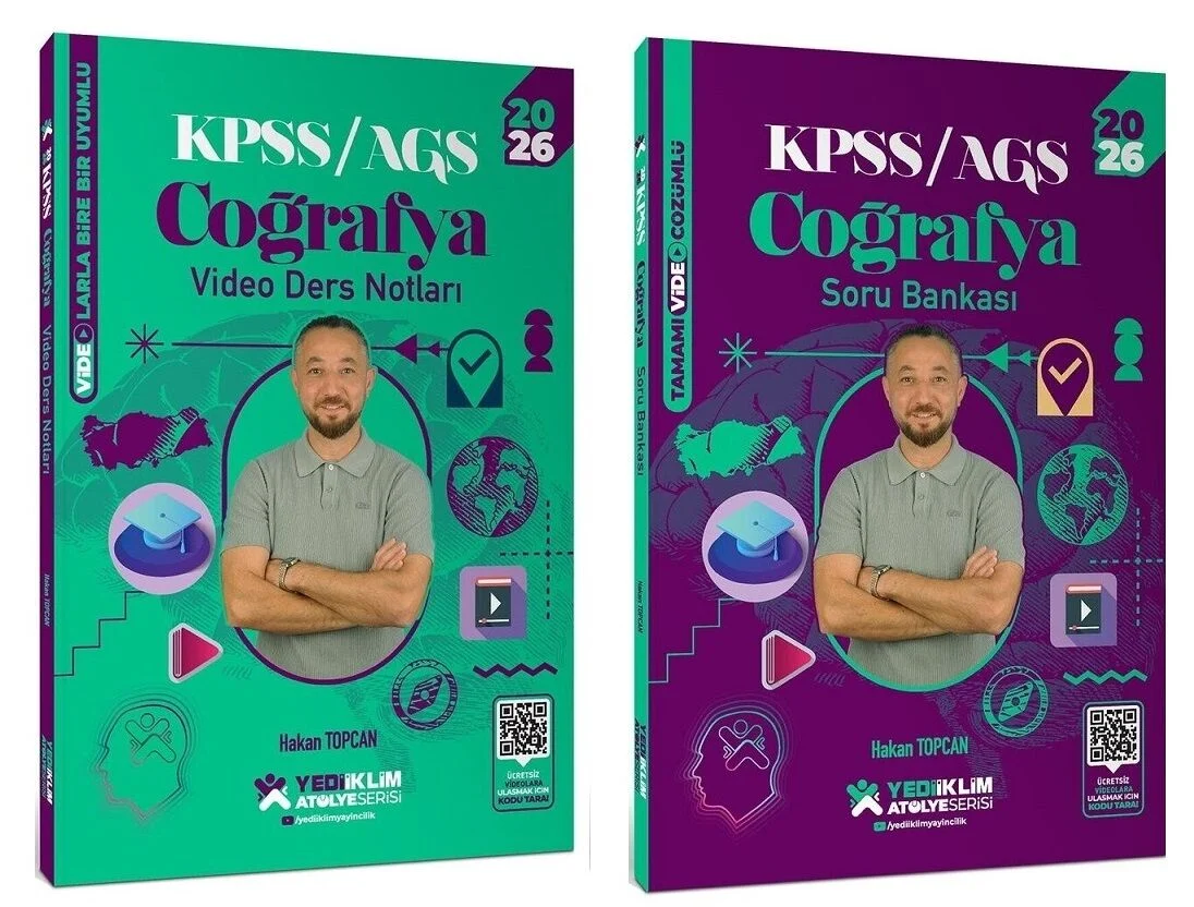 Yediiklim Yayınları 2026 KPSS Coğrafya Atölye Video Ders Notları + Soru Bankası 2 li Set - Hakan Topcan