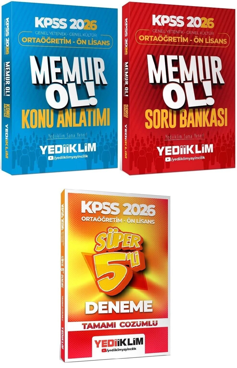 Yediiklim 2026 KPSS Lise Ortaöğretim Ön Lisans MEMUR OL Konu + Soru Bankası + 5 Deneme 3 lü Set Yediiklim Yayınları