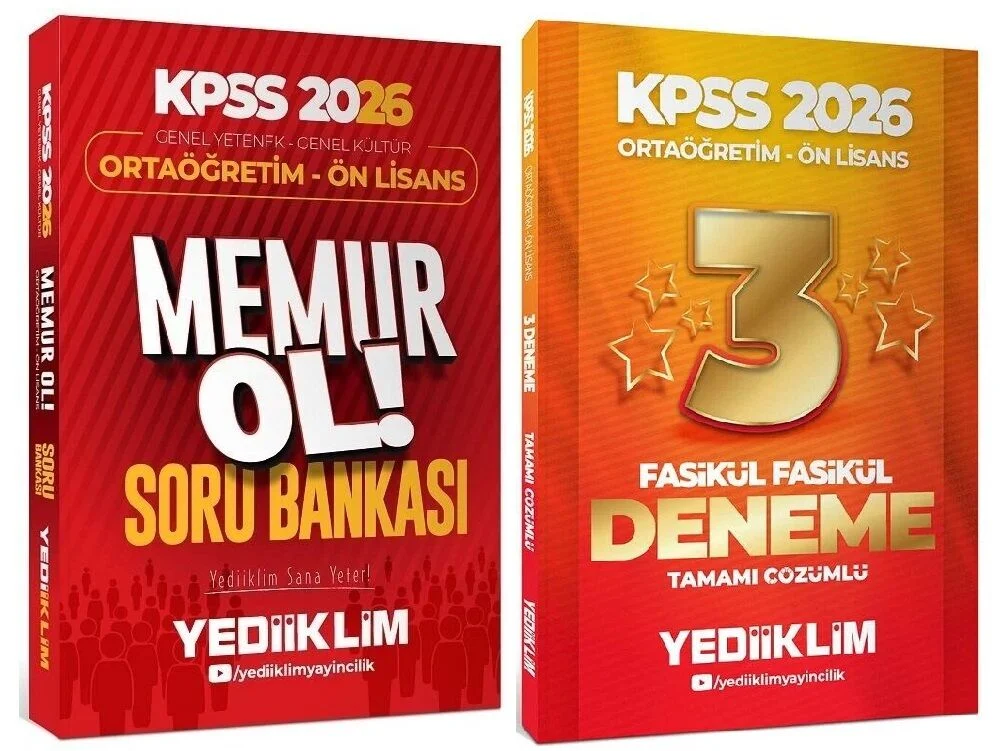 Yediiklim Yayınları 2026 KPSS Lise Ortaöğretim Ön Lisans MEMUR OL Soru Bankası + 3 Deneme 2 li Set