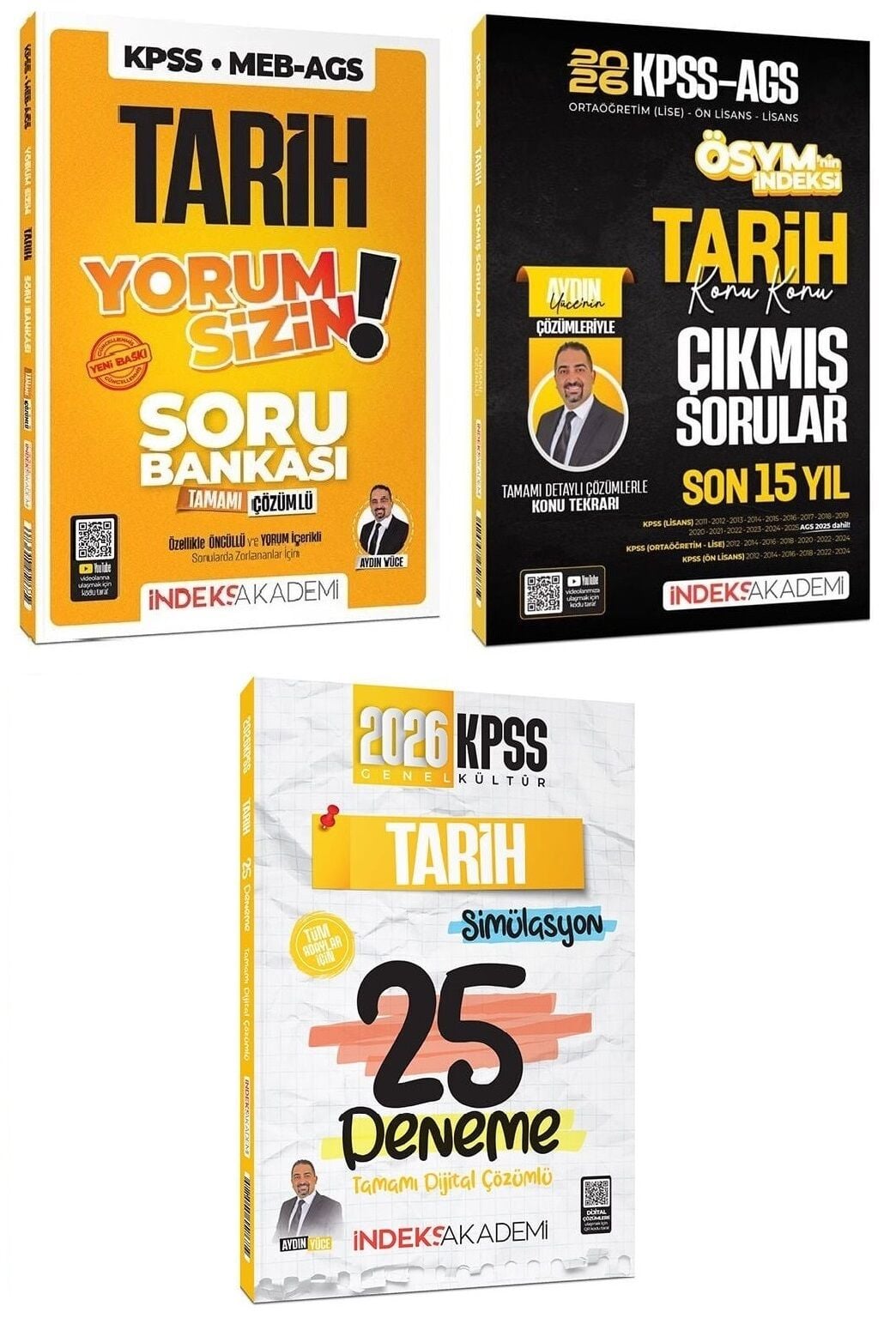 İndeks Akademi 2026 KPSS Tarih Yorum Sizin Soru Bankası + Çıkmış Sorular + 25 Deneme 3 lü Set - Aydın Yüce