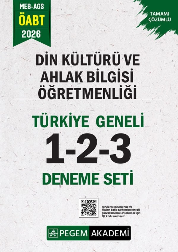 Pegem 2026 ÖABT MEB-AGS Din Kültürü ve Ahlak Bilgisi Öğretmenliği Türkiye Geneli 3 Deneme Çözümlü (1-2-3) Pegem Akademi Yayınları