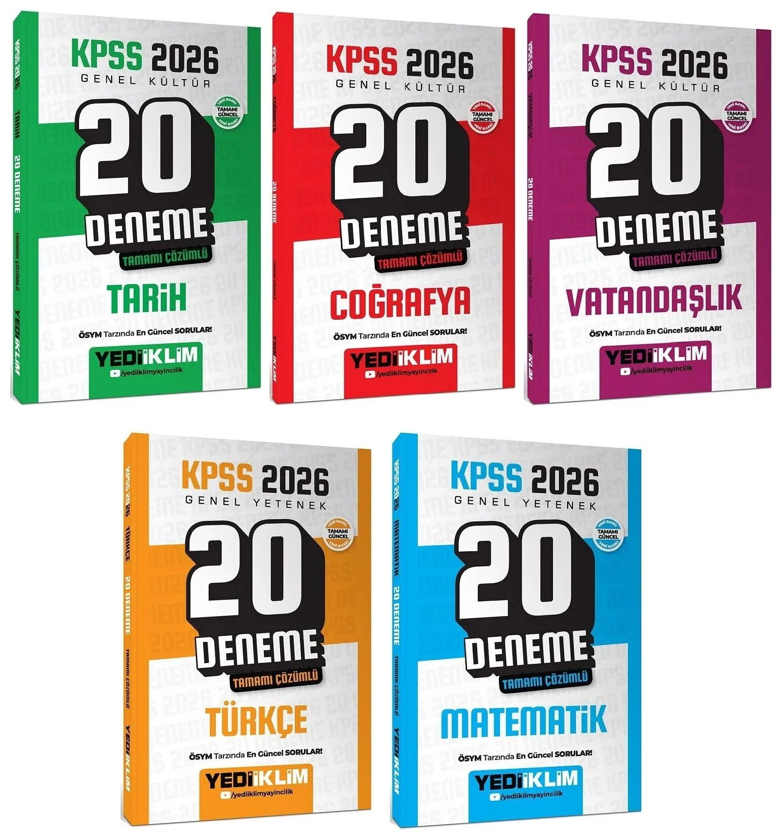 Yediiklim 2026 KPSS Genel Yetenek Genel Kültür 100 Deneme 5 li Set Yediiklim Yayınları