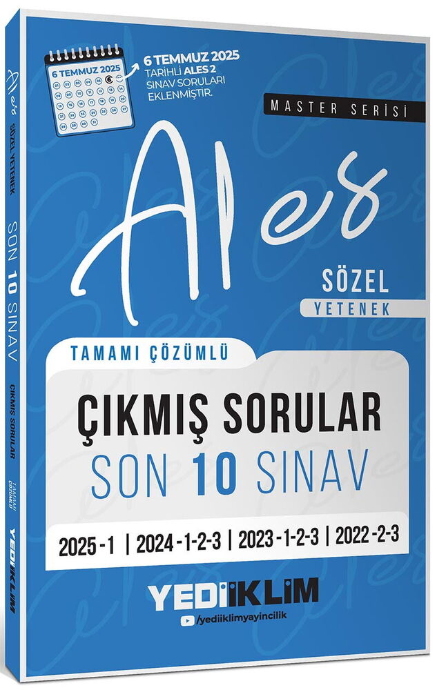 Yediiklim ALES Master Serisi Sözel Yetenek Tamamı Çözümlü Son 10 Sınav Çıkmış Sorular
