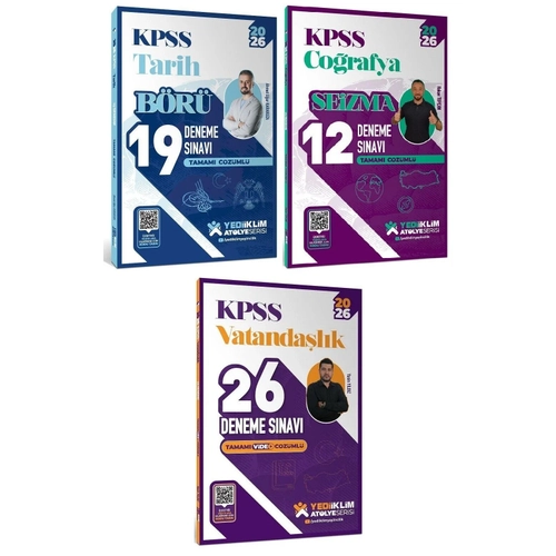 Yediiklim 2026 KPSS Tarih + Co�rafya + Vatanda�l�k 57 Deneme At�lye Serisi 3 l� Set Yediiklim Yay�nlar�