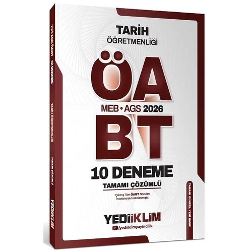 Yediiklim 2026 �ABT MEB-AGS Tarih ��retmenli�i 10 Deneme ��z�ml� Yediiklim Yay�nlar�