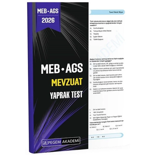 Pegem 2026 MEB-AGS Mevzuat Yaprak Test Pegem Akademi Yay�nlar�