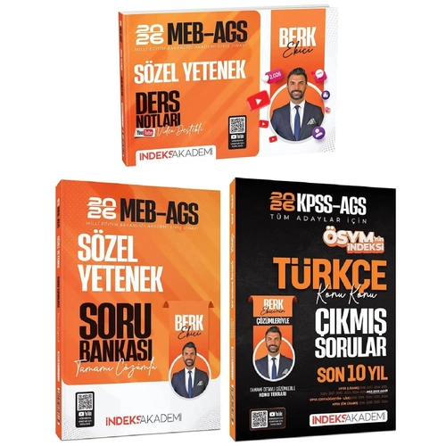 �ndeks Akademi 2026 MEB-AGS S�zel Yetenek Video Ders Notlar� + Soru Bankas� + ��km�� Sorular 3 l� Set - Berk Ekici �ndeks Akademi Yay�nc�l�k