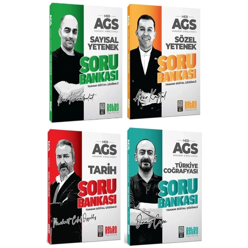 Retro 2026 MEB-AGS S�zel + Say�sal Yetenek + Tarih + T�rkiye Co�rafyas� Soru Bankas� 4 l� Set Retro Yay�nc�l�k