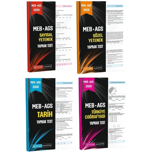 Pegem 2026 MEB-AGS Say�sal + S�zel Yetenek + Tarih + T�rkiye Co�rafyas� Yaprak Test 4 l� Set Pegem Akademi Yay�nlar�