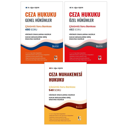 Adalet Yay�nevi Ceza Hukuku ��z�ml� Soru Bankas� Seti 3 Kitap U�ur A�k�n, Eyl�l 2026