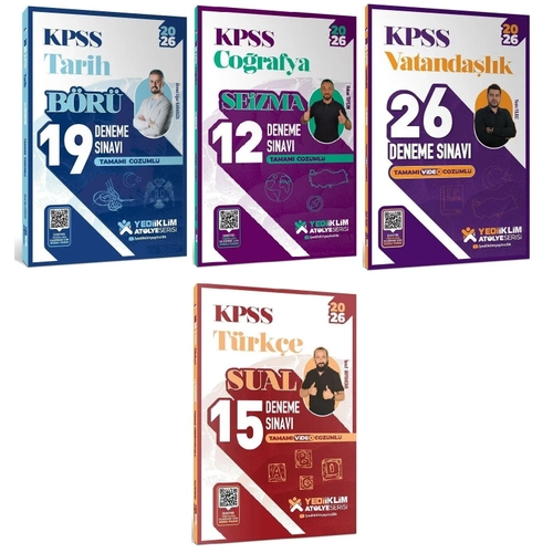 Yediiklim 2026 KPSS Tarih + Co�rafya + Vatanda�l�k + T�rk�e 72 Deneme At�lye Serisi 4 l� Set Yediiklim Yay�nlar�