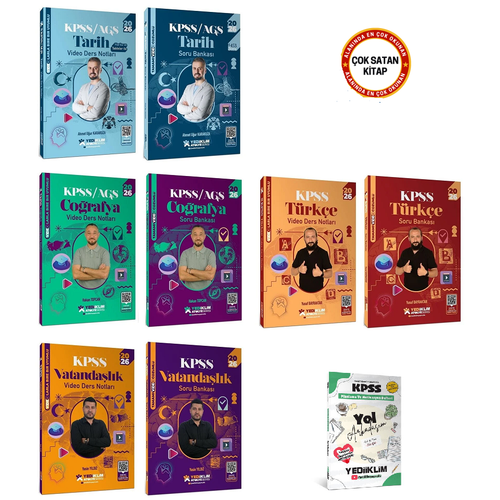 Yediiklim 2026 KPSS T�rk�e + Tarih + Co�rafya + Vatanda�l�k At�lye Video Ders Notlar� + Soru Bankas� 8 li Set Yediiklim Yay�nlar�+Yol Arkada��m Hediyeli)