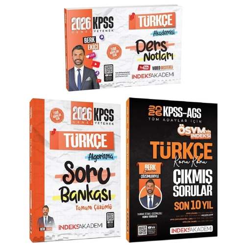 �ndeks Akademi 2026 KPSS T�rk�e Video Ders Notlar� + Soru Bankas� + ��km�� Sorular 3 l� Set - Berk Ekici �ndeks Akademi Yay�nc�l�k