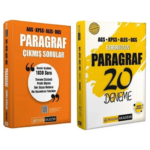 Pegem 2026 KPSS MEB-AGS ALES DGS Paragraf ��km�� Sorular + 20 Deneme 2 li Set Pegem Akademi Yay�nlar�