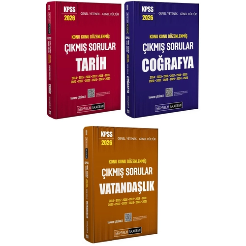 Pegem 2026 KPSS Tarih + Co�rafya + Vatanda�l�k ��km�� Sorular Son 12 Y�l Konu Konu 3 l� Set Pegem Akademi Yay�nlar�