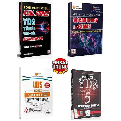 YDS Full Force Soru Bankas-YDS Vocabulary For Exams-YDS 5 Deneme-YDS km Sorular (4 Kitapk 2021-2024)(4Kitaplk Set)