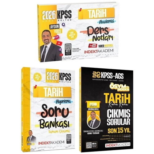 �ndeks Akademi 2026 KPSS Tarih Video Ders Notlar� + Soru Bankas� + ��km�� Sorular 3 l� Set - Ayd�n Y�ce �ndeks Akademi Yay�nc�l�k