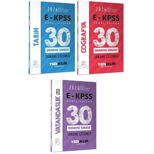 Yediiklim Yay�nlar� 2026 EKPSS Tarih + Co�rafya + Vatanda�l�k 90 Deneme 3 l� Set