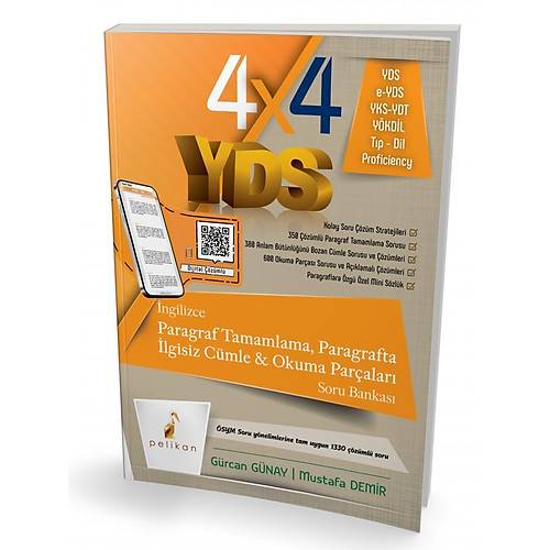 2025 Pelikan-4x4 YDS Seti 2. Kitap Paragraf Tamamlama, Paragrafta �lgisiz C�mle ve Okuma Par�alar� (G�rcan G�nay, Mustafa Demir) Pelikan Yay�nevi